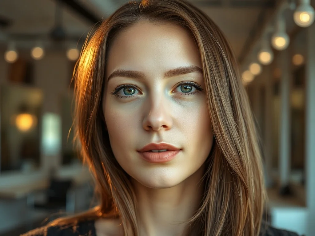 Kobieta z rozjaśnionymi pasmami przy twarzy, które podkreślają jej rysy w technice face framing.